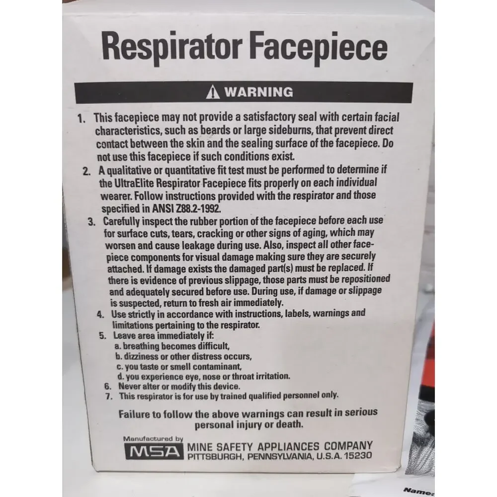 MSA Ultra Elite Respirator Facepiece 491528 Large Black Hycar Pressure Demand